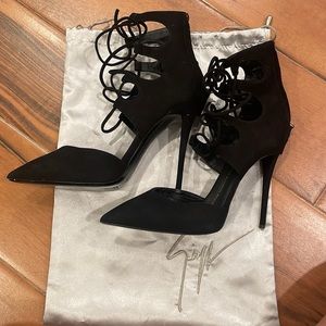 Giuseppe Zanotti black suede lace up heels
